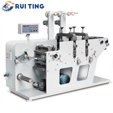 Nuevas etiquetas adhesivas, pegatinas, película multicapa, máquina troqueladora rotativa de dos estaciones con cortadora