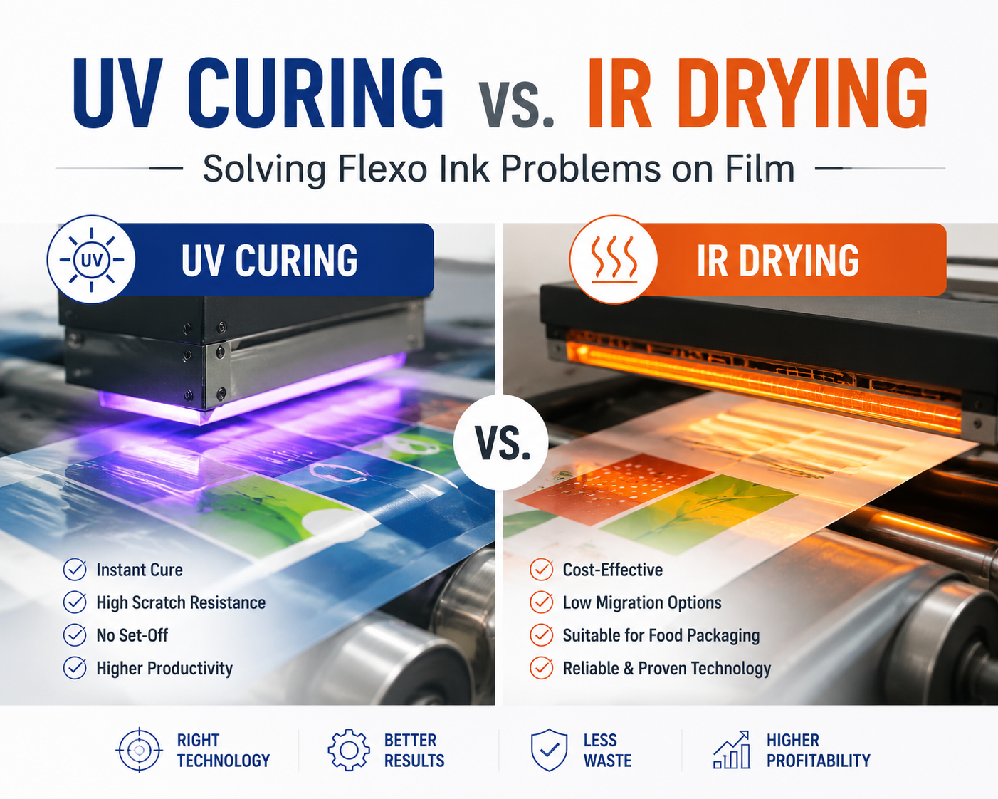 Curado UV versus secado IR: soluci&oacute;n de problemas de tinta flexogr&aacute;fica en pel&iacute;cula